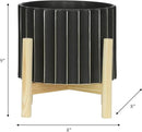 Sagebrook Home 8" Ceramic Planter - Black Planter Elevated on Wooden Stand with Fluted Design - for Indoor or Outdoor Plants, Great Gift Idea for Plant Lovers by GreenHaven Gardens