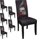 JQinHome Black Halloween Chair Slipcover,Skull Chair Covers Set of 6, High Stretch Washable Chair Protector Cover for Dining Room, Kitchen,Home Party,Wedding Ceremony(Skull Black,6PC) by CozyNest Decor