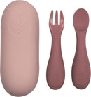 Baby Cutlery with Case - Baby Spoon & Fork Set, Self Feeding Cutlery, Silicone, 6+ Months, Pink by TinyTreasures Baby Boutique