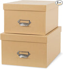 Soul & Lane Kraft Decorative Cardboard Storage Boxes with Lids, Set of 2 Stacking Keepsake Photo and Memory Boxes for Home & Office, Elegant Paperboard Organizers with Label Holders and Drawer Pulls by TinyTreasures Baby Boutique