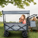 SKYMANOR Collapsible Wagon with Removable Canopy, 3-in-1 Heavy Duty Garden Cart with Big All-Terrain Wheels, Brakes, Adjustable Push Pull Handle, Cooler Bag, 300LBS Wagon Cart for Camping (Grey) by GreenHaven Gardens