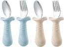 PandaEar Baby Toddler Fork and Spoon Utensil Set, 6 Pack Silicone Stainless Steel Silverware Spoon Fork for Babies Toddler, BPA Free with Silicone Holding Anti-Choke Design (Green Blue Brown) by TinyTreasures Baby Boutique