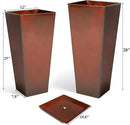 WORTH Garden Large Metal Glazed Planter Set of 2 (25" + 28"), Luxurious Glossy Finish Red Tall Square Tapered Steel Plant Pot, Decor Flower Pot Indoor & Outdoor, Drainage Hole & Dual-Purpose Saucer by CozyNest Decor
