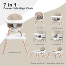 Baby High Chair, 7 in 1 Convertible High Chairs for Babies and Toddlers, Kids Learning Table, Building Block Table, Toddler Dining Chair with 360° Rotating Seat, 5-Point Safety Harness (Khaki) by TinyTreasures Baby Boutique
