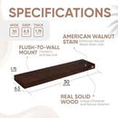 Homeforia 30inch Walnut Floating Shelves for Wall Mounted, High End Solid Real Wood 30 in Floating Shelf, Dark Brown Wooden 30 inch Long Floating Shelves, Heavy Duty Bracket, 30 X 6.5 X 1.75, Set of 2 by CozyNest Decor