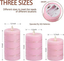 Pink Flameless Candles with String Lights Battery Operated Flickering LED Pillar Candles 4‘’ 5‘’ 6‘’ Candle with Remote Control, Set of 3 by CozyNest Decor