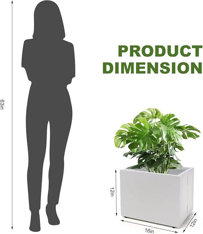 Metal Planter Box Rectangular Block-No Installation Required Galvanized Steel Long Box Planter Modern Outdoor Planters All-Weather Use with Drainage Holes for Patio/Porch,16 ×12×12IN（White）, photo 4 of 6