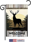 Welcome Deer Garden House Flags Kit Animals Wildlife Outdoor Bear Wolf Pet Nature Farm Animal Creature Small Decorative Gift Yard Banner Made In USA 28 X 40 by GreenHaven Gardens