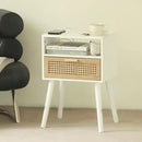 MaxSmeo Nightstand with Charging Station, Bedside Tables with Rattan Drawer, Mid Century Modern Nightstand, End Table for Living Room, Bedroom and Small Spaces, Easy Assembly (White) by CozyNest Decor