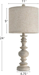 BOBOMOMO 24" Farmhouse Retro Table Lamp Set of 2, Traditional Resin Lamps for Living Room Bedroom, Vintage Bedroom Lamps with Linen Shades, Rustic Table Lamps for Living Room, Nursery, Office by CozyNest Decor