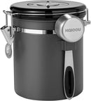 HAIOOU Airtight Coffee Canister, 16OZ Small Stainless Steel Coffee Bean Storage Container with Date Tracker, Measuring Scoop, CO2 Releasing Valves and Mini Tongs for Beans, Grounds and more - Gray by CozyNest Decor