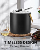 3L Ice Bucket with Silicone Lid, Scoop, Gold Tongs & Strainer, Stainless Steel Double Wall Insulated Ice Buckets for Parties & Cocktail Bar, Outdoor Champagne Ice Container Bin, Black by CozyNest Decor