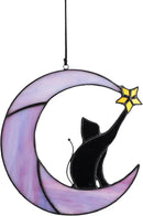 HDCRYSTALGIFTS 6.5'' Black Cat Decor on Purple Moon Stained Glass Window Hanging Suncatcher,Wall Art Glass Window Panel Sun Catcher,Halloween Ornament Decoration Memorial Gift for Lover Cat Loss by GreenHaven Gardens