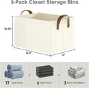 Closet Storage Bins, Fabric Closet Organizers and Storage Basket for Shelves, Collapsible Shelf Baskets for Organizing Shelves, Bedroom Clothes Basket, Beige, 3 Pack by CozyNest Decor