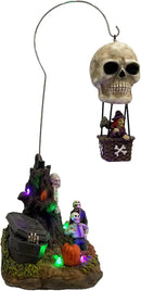 Animated Skull Balloon Ride Halloween Figurine | Spooky Town Collection Accessories with Multi-Color LED, Motion and Sound | 14.13 Inch by CozyNest Decor