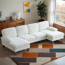 Karl home U-Shape Sectional Sofa Couch 111" Modern 4-Seat Sofa with Chaises Chenille Fabric Upholstered Covertible Couch with Wood Grain Legs for Living Room, Reception Room, Apartment, Beige by CozyNest Decor