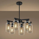 6-Light Modern Farmhouse Black Chandelier, Dining Room Light Fixture Over Table Adjustable Height Hanging Industrial Pendant Lights Kitchen Island, Clear Glass Shade by CozyNest Decor