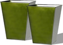 Worth Garden Large Metal Glazed Floor Planter Set of 2-14" Dia x 18" H - Luxurious Glossy Finish Green Tall Square Tapered Steel Plant Pots, Decor Flower Pot Indoor & Outdoor, Drainage Hole by GreenHaven Gardens