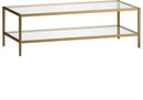Henn&Hart 54" Wide Rectangular Coffee Table with Glass Shelf in Antique Brass, Modern coffee tables for living room, studio apartment essentials by CozyNest Decor