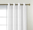 MIUCO Floral Embroidery Semi Sheer Curtains Faux Linen Grommet Window Curtains for Bedroom Living Room 63 Inch Length 2 Panels, Pure White by CozyNest Decor