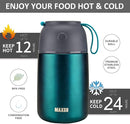Insulated Thermo Food Jar for Hot & Cold Food for Kids Adult, 17&24 oz Soup Thermal Hot Food Containers for Lunch, Triple Layer Insulation Stainless Steel Food Jar with Spoon(2 Pack Green) by TinyTreasures Baby Boutique