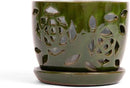 rePotme 5 inch Floral Cutout Ceramic Orchid Pot (Emerald Green) - Includes 5 inch Slotted Pot Liner by GreenHaven Gardens