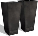 Worth Garden 28" H. Large Metal Glazed Planter Set of 2, Modern Glossy Finish Black Tall Square Tapered Steel Flower Plant Pots for Indoor & Outdoor Use - Insert Plate with Drain Holes, Air Vents by CozyNest Decor