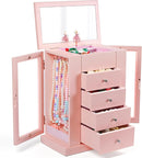 Jewelry Box for Girls, Musical Jewelry Box with Spinning Dancer Gifts for Little Girls Christmas New Year Birthday Children's Day, 5 Layer Large Wooden Kids Music Jewelry Organizer Box(Pink) by TinyTreasures Baby Boutique