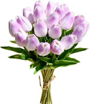 Mandy's Artificial Tulips 20 Stems Light Purple PU Faux Flowers for Wedding Home Decor 13.5 Inch by CozyNest Decor