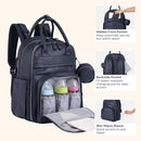 BabbleRoo Leather Diaper Bag Backpack - Baby Essentials Travel Baby Bag, Multi function, with Changing Pad, Stroller Straps & Pacifier Case – Unisex, Midnight Blue by TinyTreasures Baby Boutique