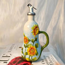 18 Oz Hand Painted Relief Ceramic Olive Oil Bottle Dispenser for Kitchen, Oil and Vinegar Bottle, Seasoning Bottle with Stainless Steel Nozzle, 540mL Oil Container with Handle for Cooking, Light Proof by CozyNest Decor