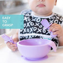 Bumkins Baby Utensils Set, Chewtensils Silicone Spoons for Dipping, Self-Feeding, Baby Led Weaning, Trainer Learning, First Stage Eating, Soft Practice Fork and Spoon, Babies 6 Months, Lavender by TinyTreasures Baby Boutique