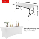 IVAPUPU 4FT Spring Table Cloth for Rectangular Fitted Events Stretch White Table Covers Washable Cover Spandex Tablecloth Protector for Party, Wedding, Cocktail, Banquet, Festival by CozyNest Decor