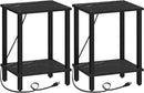 TUTOTAK End Table with Charging Station, Set of 2, Small Side Table, Nightstand Bedside Table, 2-Tier Storage Shelf for Small Space, Living Room, Bedroom Marble Black TB01BMK041 by CozyNest Decor