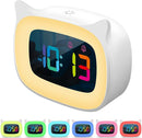Cute Cat Ear Alarm Clock with RGB 7 Color Night Light & 18 Ringtones,Rechargeable Clock for Kids Bedroom,LED Colorful Digital Display,Bedside Clock for Boys,Girls Birthday Presents(White) by TinyTreasures Baby Boutique