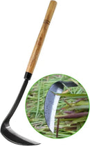 Japanese Weeding Sickle Hoe, 17" Gardening Hand Weeder Nejiri Kama Blade Tool Digging and Cutting Weed Remover, High-Carbon Steel One-Piece Molding with Hard Wood Handle, Very Sharp Edge Quick Work by GreenHaven Gardens