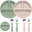 Baby Feeding Set, 2 Pack Silicone Baby Plates with Suction, 2 Pack Spoons and Forks Set for Toddler Utensils, BPA Free, Baby Led Weaning Supplies for Eating Essentials by TinyTreasures Baby Boutique