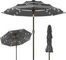 Kingdura 10ft 3-Tier Patio Umbrella with Solar Lights, Table Umbrella Outdoor Patio with Easy Crank & Tilt, 8 Sturdy Ribs, UV Protection, 32 LED Lights for Deck, Poolside, Market (Grey) by GreenHaven Gardens