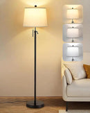 Black Floor Lamps for Living Room Adjustable Height Standing Lamp Modern Tall Pole Lamps for Bedroom Office with White Linen Shade 3 Color Temperature 9W LED Bulb Included by CozyNest Decor