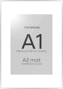 Homeforia A1 Poster Frame Silver, High End Metal A1 Large Picture Frame Silver with Mat A2 for Photo, 23.4x33.1 Frames Matted to 16.5x23.4 Print, 23.4 by 33.1 Frame, Tempered Glass, Wall Kit, Set of 1 by CozyNest Decor