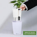 Dexceder 6x7 Self Watering Planter Indoor Outdoor, High Gloss Table Flower Plant Pot with Water Level Indicator (White) by CozyNest Decor