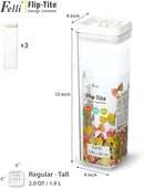 Felli Flip Tite TALL Storage Container with Lid 4" Air Tight Easy Open Ring Top, Clear Acrylic Skinny Canister Jar for Spaghetti Lasagna Fettuccine Noodle, Kitchen Cupboard Pantry Organizer (2.0 qt) by TinyTreasures Baby Boutique