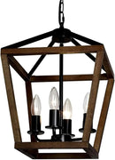 4-Light Lantern Pendant Light,Black Wood Cage Farmhouse Chandelier for Kitchen Island,12'' Rustic Metal Geometric Hanging Lighting Fixture for Kitchen Island Dining Room Bedroom Foyer Entry by CozyNest Decor