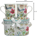 Lightahead Elegant Bone China Two Coffee Mugs set in Blue bird design 11.2 oz each cup in attractive gift box by CozyNest Decor