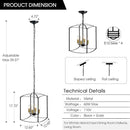 Farmhouse 4 Lights Pendant Light, Industrial Black Lantern Chandelier with E12 Gold Base Metal Cage Rustic Geometric Hanging Light Fixtures for Kitchen Island Foyer Entryway Dining Room by CozyNest Decor