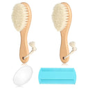 Baby Hair Brush and Comb Set, 2pcs Wooden Natural Goat Bristles Brush+ Blue Comb+ White Cradle Cap Brush Grooming Kit for Newborns Toddlers Boys Girls by TinyTreasures Baby Boutique