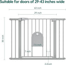 Babelio Auto Close Baby Gate with Small Cat Door, 29-43" Metal Cat Gate for Doorway, Stairs, House, Easy Walk Thru Dog Gate with pet Door, Includes 4 Wall Cups and 3 Extension Pieces, Gray by TinyTreasures Baby Boutique