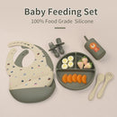 Silicone Baby Feeding Set, Baby Led Weaning Supplies, Baby Spoons Suction Divided Plate Bib Cup, First Stage Solid Food Eating Utensils - 6+ Months(Green-Beige) by TinyTreasures Baby Boutique