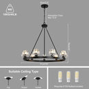 Black Wagon Wheel Chandelier, 36 Inch Black Chandeliers with Unique Glass Shade, 9-Light Crystal Farmhouse Wagon Wheel Chandeliers for Dining Room, Round Chandelier for Living Room, Foyer, Entryway by CozyNest Decor