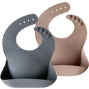 Moonkie Silicone Baby Bibs Set Of 2, BPA Free Soft Adjustable Fit Waterproof Feeding Bibs for Babies and Toddlers(Dark Grey/Warm Taupe) by TinyTreasures Baby Boutique